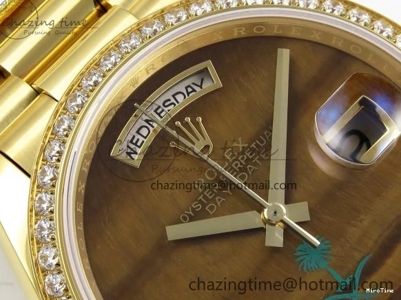 MiroTime 0121 WaterResistant Day Date 36 YG RAF 1:1 Best Edition Brown Oman Dial Diamonds Bezel on YG Bracelet A 1518